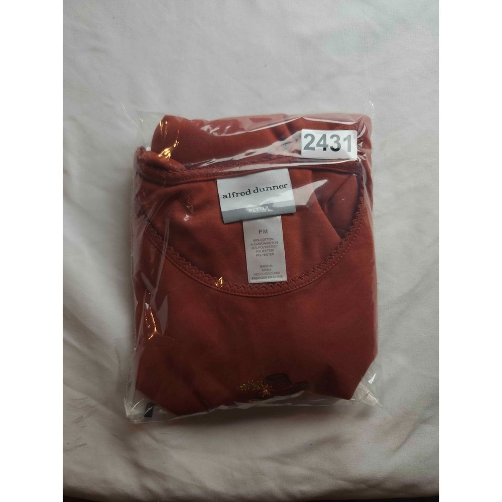 Alfred Dunner Knit Shirt Womens Size MP Orange Jersey Autumn Cabincore Hygge - Picture 6 of 6